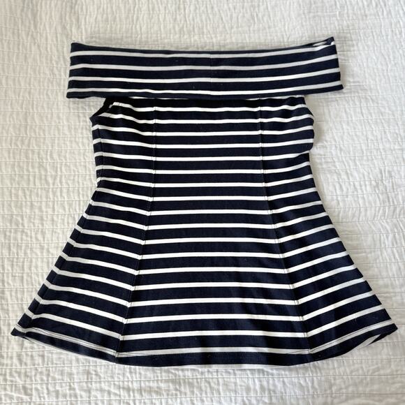 Maeve by Anthropologie Navy & White Striped Off Shoulder Top Size Small - Picture 3 of 6